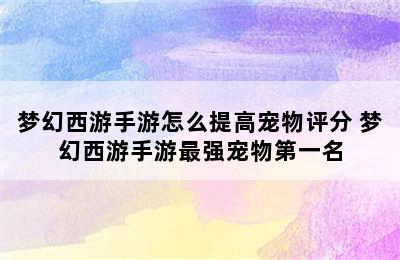 梦幻西游手游怎么提高宠物评分 梦幻西游手游最强宠物第一名